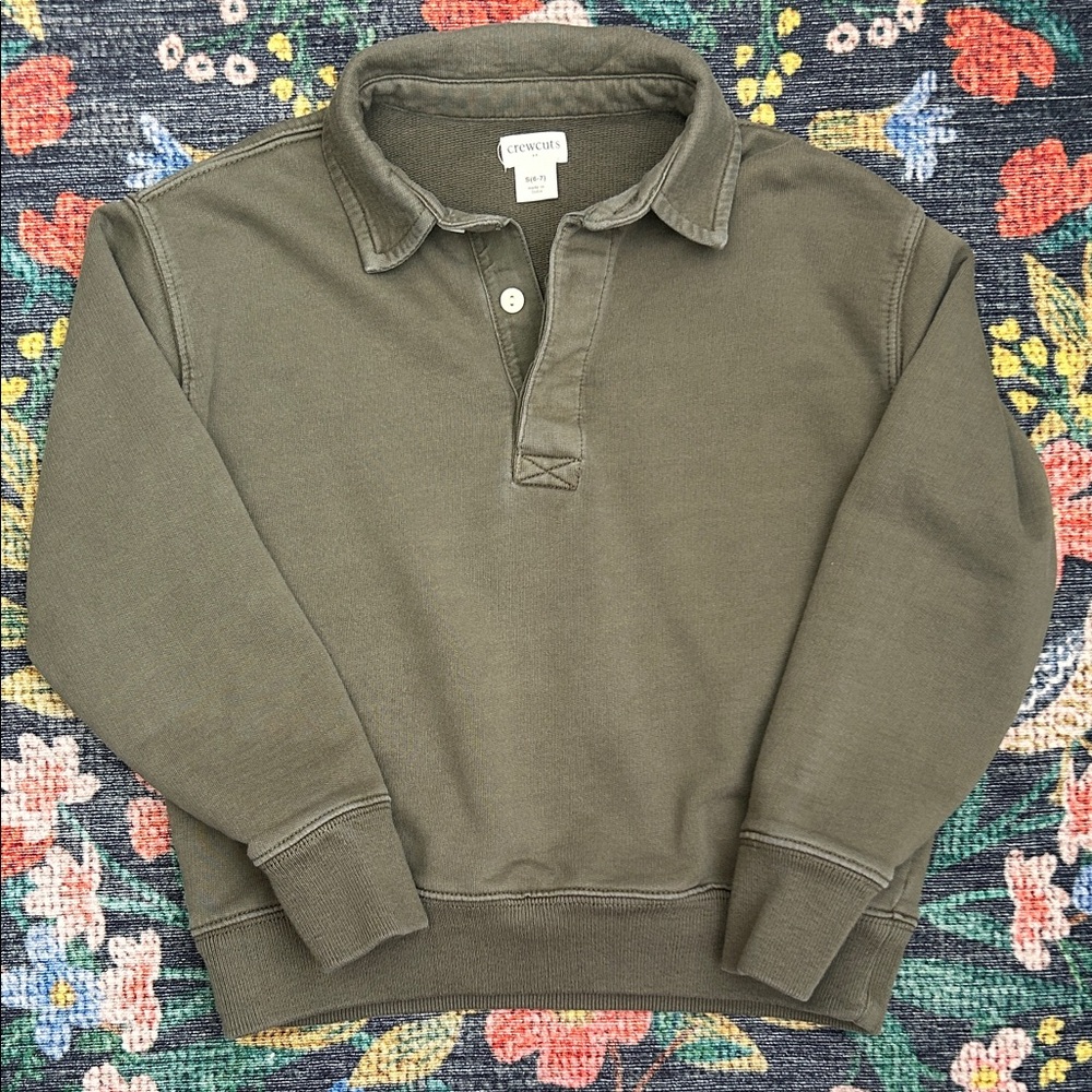 Crewcuts Boys Green Polo Collared Sweatshirt, Size Small (6-7)